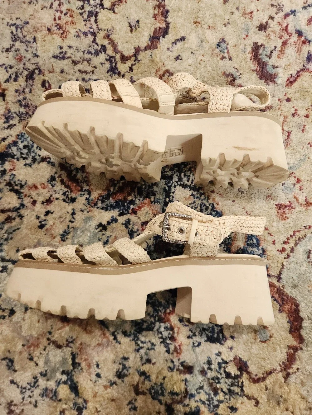 Dolce Vita Lasly Fisherman Raffia Silver Buckle Platform Sandals.Size 9.5